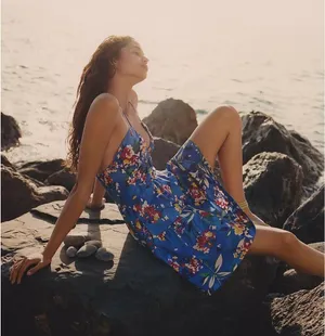 Anthropologie Emily Halter Mini Dress Womens S Blue Floral Tiered Romantic thumbnail 1