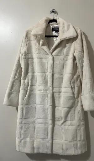 dennis basso ivory faux fur textured long coat women’s size s thumbnail 1