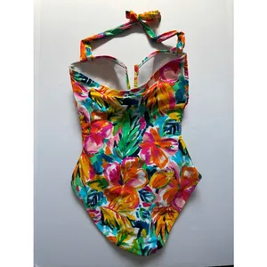 Into The Bleu Wandering Eye Halter One Piece Swimsuit Ruched Tropical Floral 12 thumbnail 3