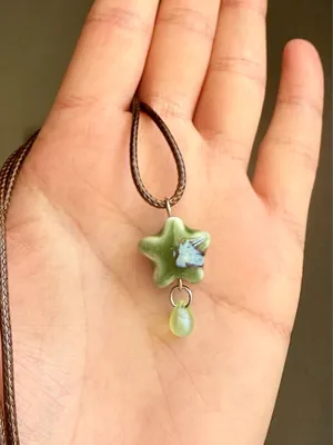 Handmade green ceramic star boho fairy cottage y2k necklace⭐️💚 thumbnail 3