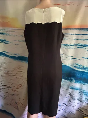 Loft Women’s Sleeveless Black Shift Dress Cream Scalloped Yoke Sz 8 NWT thumbnail 2
