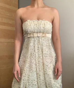 Strapless Bubble Hem Butter Yellow Lace Formal Dress Size 2 thumbnail 4