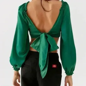 Urban Outfitters Green Satin Long Puff Sleeve Tie Back Crop Festival Top Size M thumbnail 8