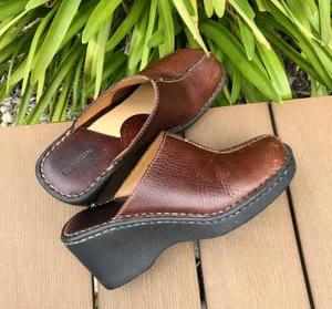vintage platform brown leather boho clogs Size 7 thumbnail 1