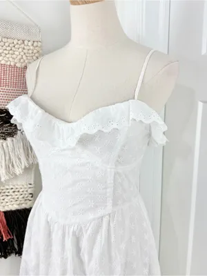 Lulus Lovely Weather Eyelet Bustier Dress White Sz L NWT thumbnail 5