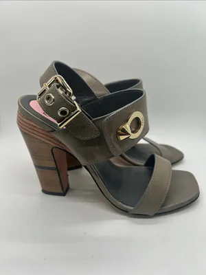 Fendi Auth Taupe Leather Block Heel Slingback Sandals Shoes **Size 37/US 7**🔥🔥 thumbnail 4