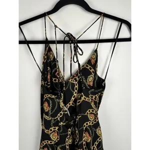 ASTR‎ The Label Mini Dress Chain Reaction Black Gold Chain Print Tie Back Small thumbnail 12