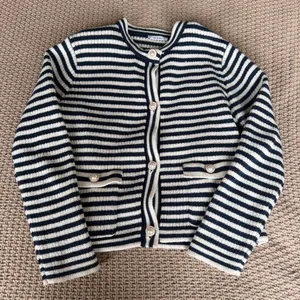 Sioni Navy & White Striped Knit Cardigan thumbnail 1