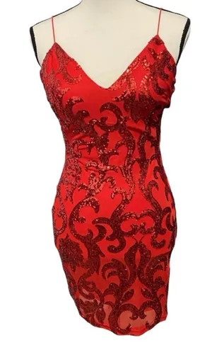 Lovely Day Hello Gorgeous Red Bodycon Sequin Mini Dress Size Small NWT thumbnail 1