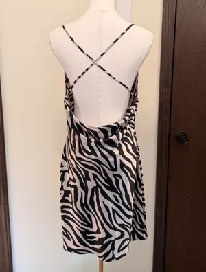 H&M zebra print satin mini open back draped slip dress thumbnail 3