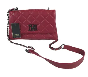 Badgley Mischka Designer Quilted Leather Red Silver Crossbody Purse thumbnail 1