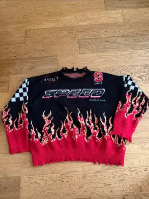 S - Unbranded - Women's Black & Red Racing Graphic Sweater oversized thumbnail 2
