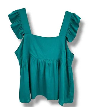 Umgee blouse women's large linen blend ruffle sleeve babydoll green boho beach thumbnail 1