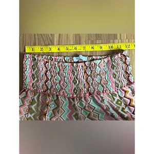 Silk Blend Wide-Leg Pants Pink Earth Tone Geometric Print Bohemian Resort Wear thumbnail 6