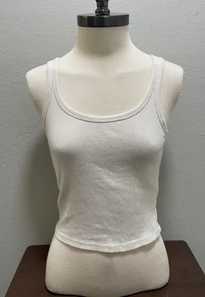 Hollister Must-Have Collection White Ribbed Tank Top M thumbnail 1