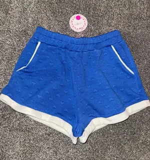 Umgee Raised Hearts Knit Lounge Shorts Blue Size S NWT thumbnail 1