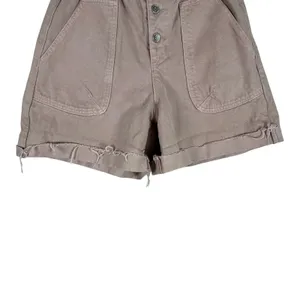 Zara Paperbag Waist Solid Denim Shorts Mauve High Rise Button Fly Raw Hem Size 6 thumbnail 3