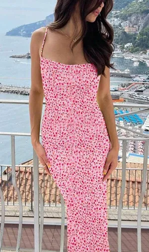 SheIn Pink Ditsy Floral Open Back Mermaid Dress thumbnail 2