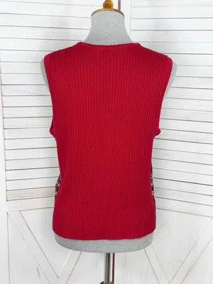 Vintage Requirements Fair Isle V Neck Zip‎ Up Sweater Vest Red Multi Medium thumbnail 4