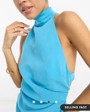 ASOS NWT DESIGN washed halterneck maxi dress with twist strap back detail in turquoise thumbnail 4