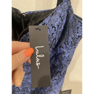 Lulus Jacquard Dress Womens Large Blue Lace Floral Sweetheart Party thumbnail 4