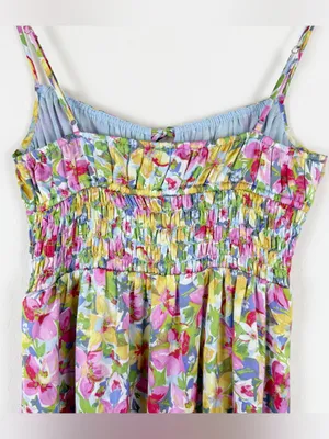 ASTR the‎ Label Floral Satin Smocked Tie Front Midi Dress thumbnail 7
