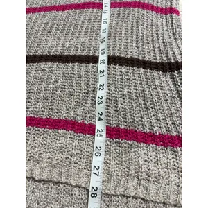 Free People Oversized Loose Knit V-Neck Sweater Size Large Striped Pink Brown thumbnail 4