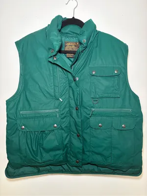 Eddie Bauer Vintage Goose Down Green Utility Vest Womens Large Made in USA thumbnail 1