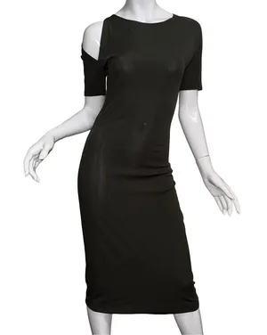 Vintage Maria Bonita Dark Green Minimalist Midi Dress Shoulder‎ Cutout Y2K thumbnail 1