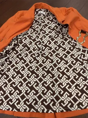 Skirtin Around Orange Horsebit Coat Geometric Lined Jacket Size Small? - C54-115 thumbnail 6