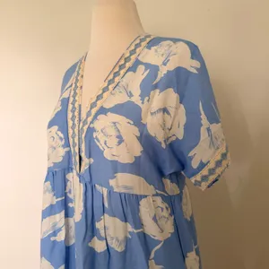 She+Sky Grace Blue Floral Tiered Crochet Trim Boho Prairie Sundress Midi Sz M thumbnail 3