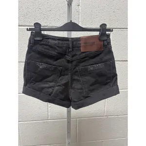 One Teaspoon Sz 26 High Waist Bandit Black Roll Cuffed Casual Denim Jean Shorts thumbnail 2