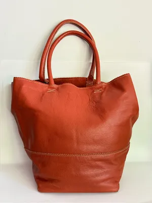 Crate & Barrel Pebbled Leather Tote Bag Orange Slouchy 2016 Limited Release thumbnail 1