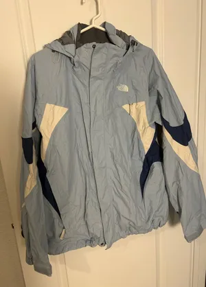 The North Face Light Blue, Navy & White Hooded Shell Jacket thumbnail 1