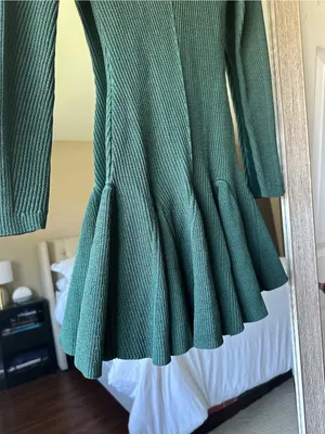 Retrofete Green Knit Sweater Dress Pleated Mock Neck Long Sleeve Short XXS thumbnail 2