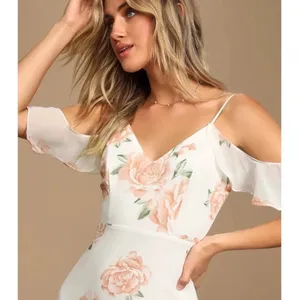 Lulus Take You There Floral Maxi Dress M NWT Ivory Off Shoulder Wedding Guest thumbnail 4