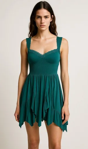 Free People Miss Me Teal Green Lace Sweetheart Embroidered A Line Mini Dress S thumbnail 1