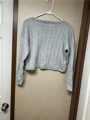 No Boundaries Gray Ribbed Cropped Sweater Top thumbnail 3