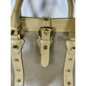 FZNzi Vintage Metallic Gold Satchel Handbag Studded Doctor Bag Top Handle Purse thumbnail 2
