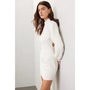 Area Stars White Open Back Knit Long Sleeve Mock Neck Sweater Mini Dress Size M thumbnail 2