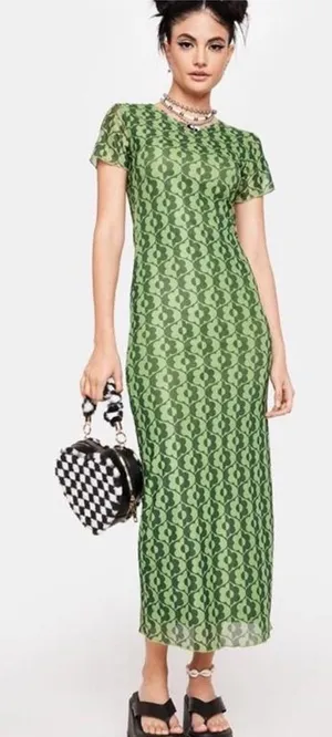 Motel Rocks Happyella Retro Midi Dress in wavy daisy green w/ geometric pattern #st.patricksday #bodycon #grunge thumbnail 1