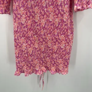 ASOS x NEW LOOK Dress Size 6 Smocked Floral Ruched Pink Orange Mini Sweetheart thumbnail 12