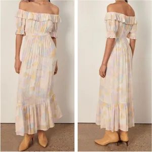 Ba&sh Noma Printed Maxi Dress Off Shoulder Ruffle Pastel Floral Size S thumbnail 2
