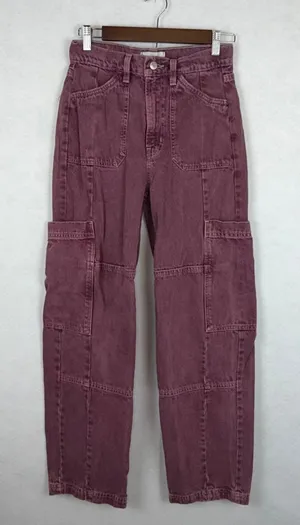 BDG Cargo Jeans Womens 26 100% cotton Plum Purple High Rise Straight Leg Denim thumbnail 1
