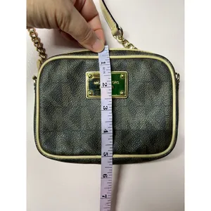 Michael Kors Monogram Small Crossbody Brown Beige Zip Chain Strap Gold Hardware thumbnail 10