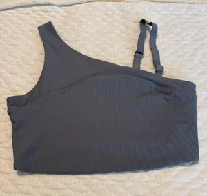 Avia Ribbed Asymmetrical Athletic Workout Top Sports Bra Size Medium Yoga Gray thumbnail 1