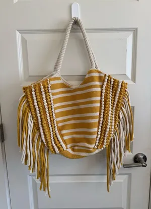 Yellow and White Beach Tote Bag thumbnail 1