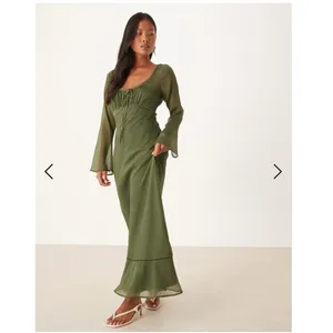 ASOS Ruched Bust Scoop Long Sleeve Maxi Dress Olive US 12 thumbnail 9
