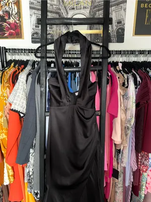 ELLIATT Brynn Black Satin Halter Cutout Maxi Gown Womens XS EUC thumbnail 9