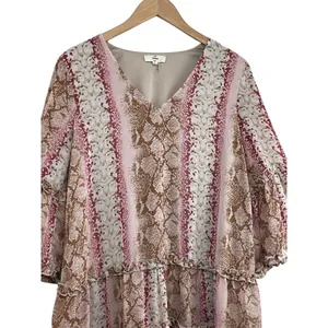 Entro‎ Snake Print Ruffle Tiered V Neck Bell Sleeve Mini Dress Size M thumbnail 5